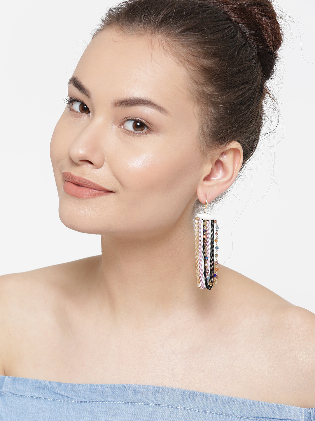 YouBella Multicoloured Gold-Plated Tasselled Beaded Drop Earrings